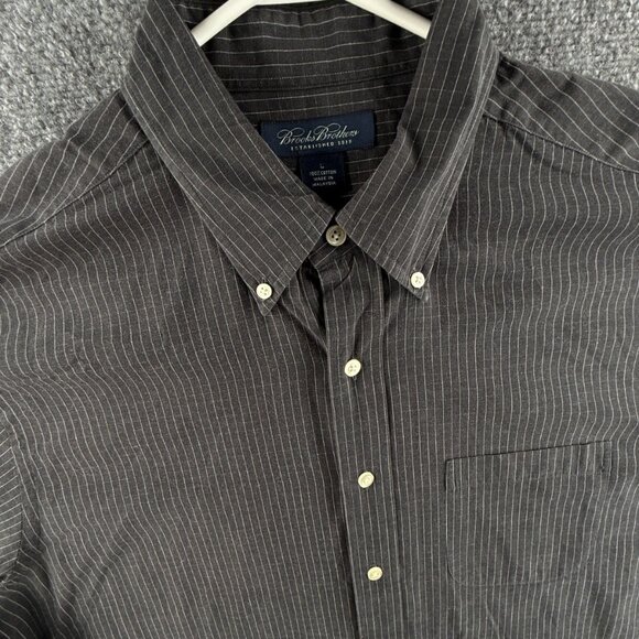 Brooks Brothers Large Gray Check Long Sleeve Button Down Shirt Cotton Woven Men - Picture 2 of 13